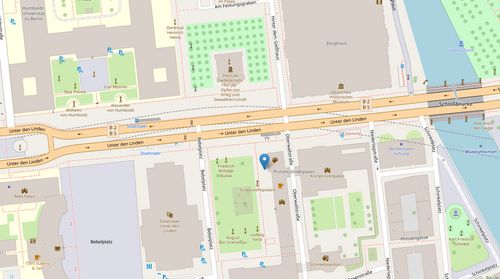 OpenStreetmap-Stadtkarte mit eingezeichneter Position an der Adresse unter den Linden 5, Sprachcafé PalaisPopulaire