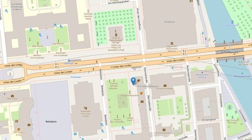 OpenStreetmap-Stadtkarte mit eingezeichneter Position an der Adresse unter den Linden 5, Sprachcafé PalaisPopulaire